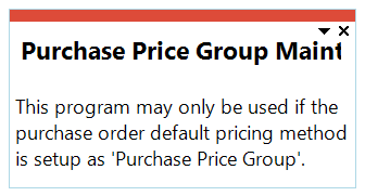 Purchase order setup pricing method error